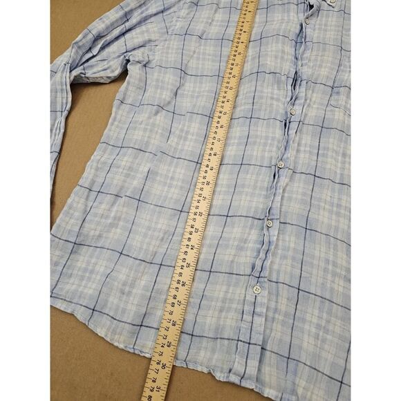 Peter Millar Linen Sport Shirt Men's XL Plaid Crown Sport Button Up Blue - Picture 7 of 13